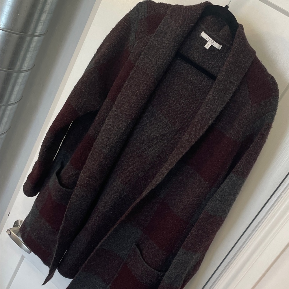 ALFRED SUNG Maroon and Charcoal Open-Front Cardigan